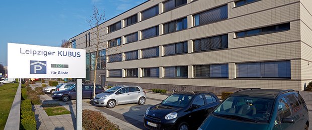 Entrance of unground parking of Leipziger Kubus.